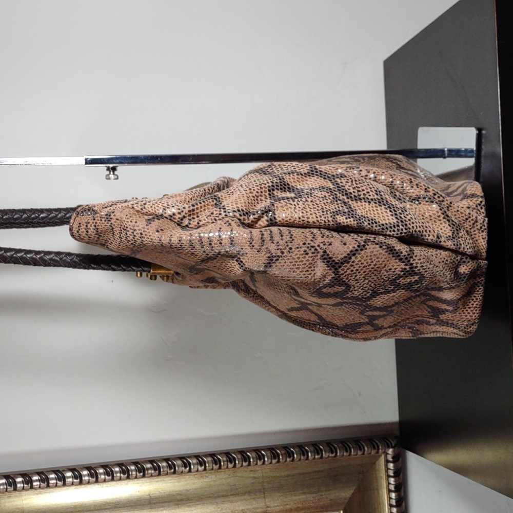 Sharif Snake Embossed Suede/Leather Gathered Tote… - image 6